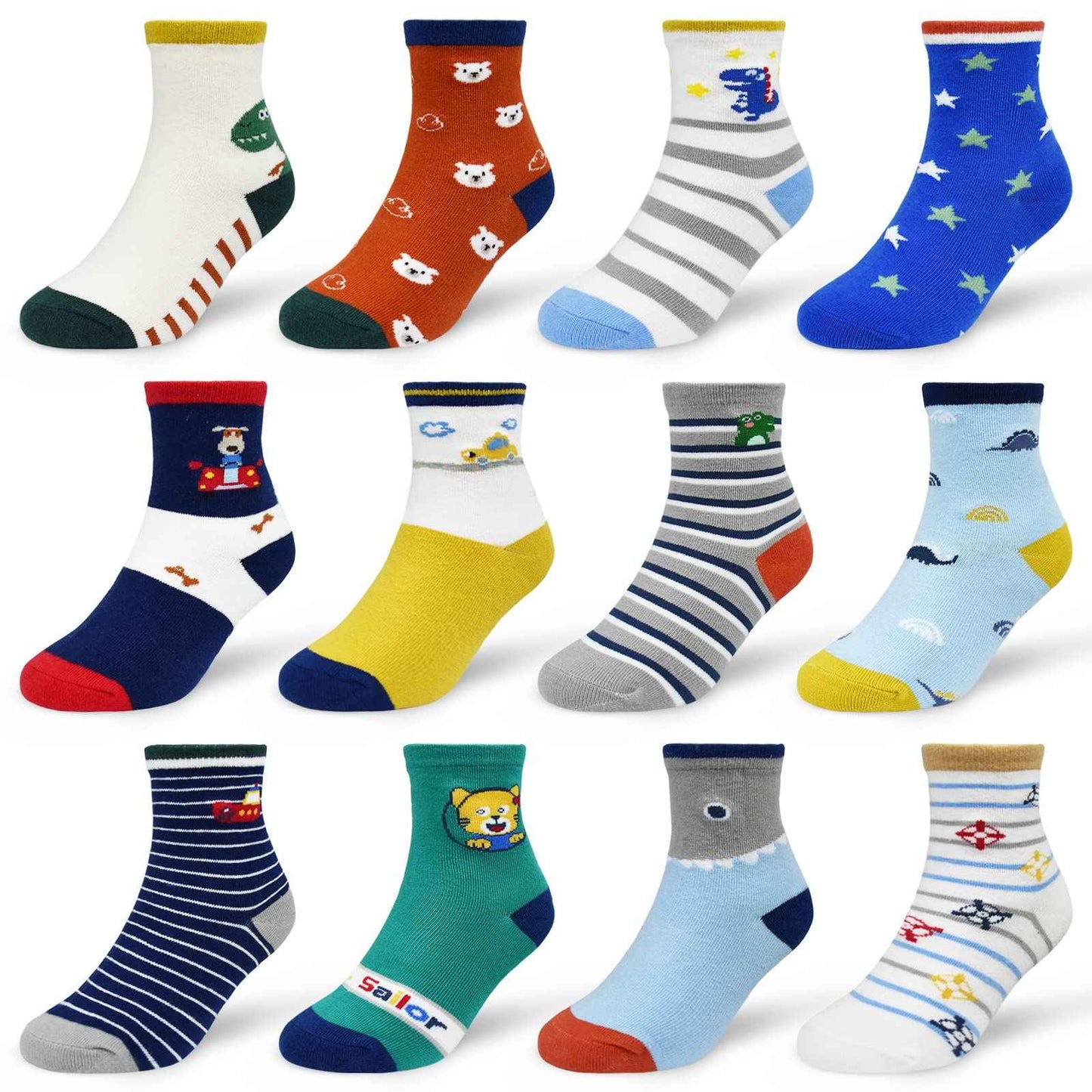 HYCLES Baby ABS Socks Children 0-7 Years 12 Pairs Stopper Socks Children Non-Slip Socks Child Boys Girls 23-26 27-30 Toddler Socks Baby
