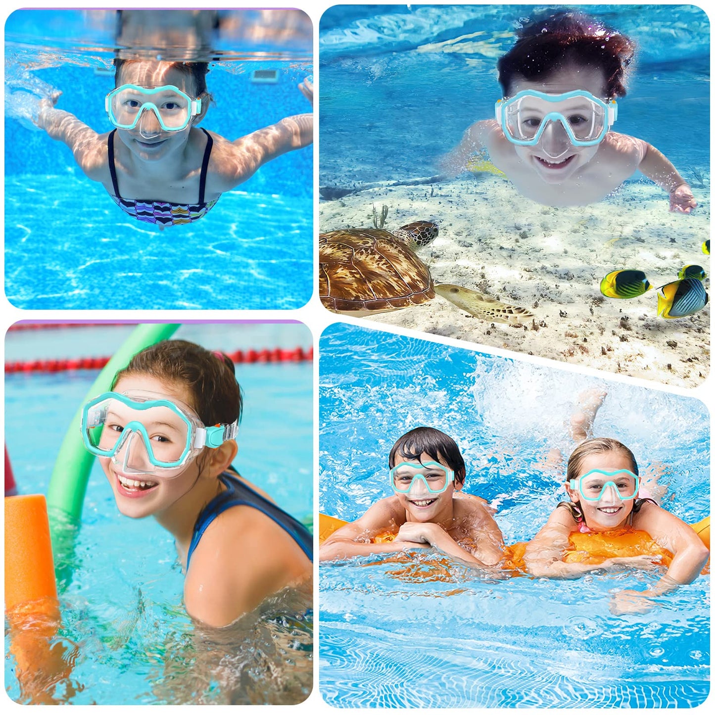 JEMULICE Taucherbrille Kinder, Schwimmbrille Kinder Schnorchelmaske für Jungen Mädchen, Tauchmaske mit Nasenabdeckung 180°Panorama HD Anti Nebel Anti-Leck Schwimmmaske für Kinder 4-16 Jahre