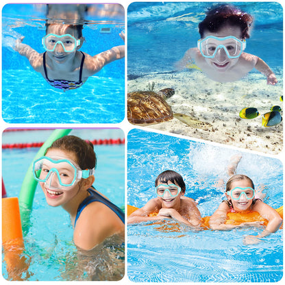 JEMULICE Taucherbrille Kinder, Schwimmbrille Kinder Schnorchelmaske für Jungen Mädchen, Tauchmaske mit Nasenabdeckung 180°Panorama HD Anti Nebel Anti-Leck Schwimmmaske für Kinder 4-16 Jahre