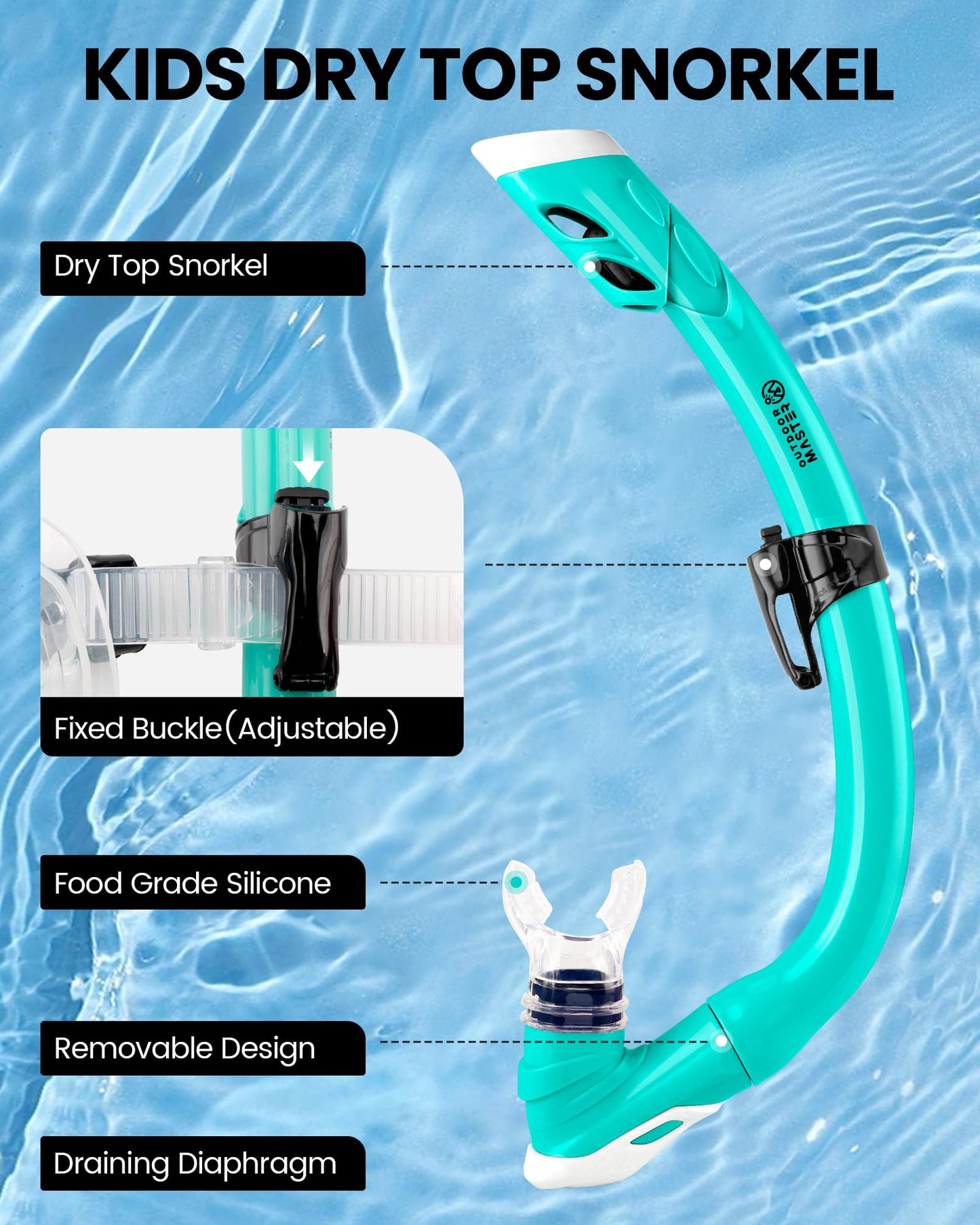 OutdoorMaster Marlin Children's Snorkel Set, Adjustable Strap, Dry Top Diving Mask, Anti-Fog Snorkel Mask, Children's Swimming Goggles for Boys and Girls, Age 4-14