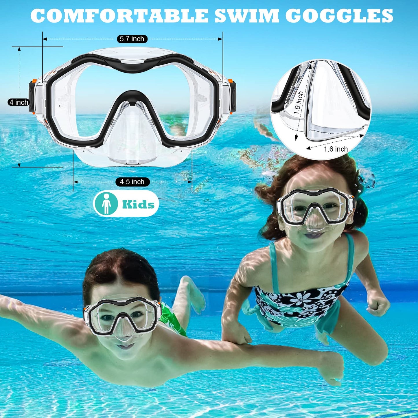 JEMULICE Taucherbrille Kinder, Schwimmbrille Kinder Schnorchelmaske für Jungen Mädchen, Tauchmaske mit Nasenabdeckung 180°Panorama HD Anti Nebel Anti-Leck Schwimmmaske für Kinder 4-16 Jahre