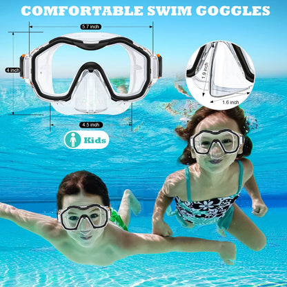 JEMULICE Taucherbrille Kinder, Schwimmbrille Kinder Schnorchelmaske für Jungen Mädchen, Tauchmaske mit Nasenabdeckung 180°Panorama HD Anti Nebel Anti-Leck Schwimmmaske für Kinder 4-16 Jahre