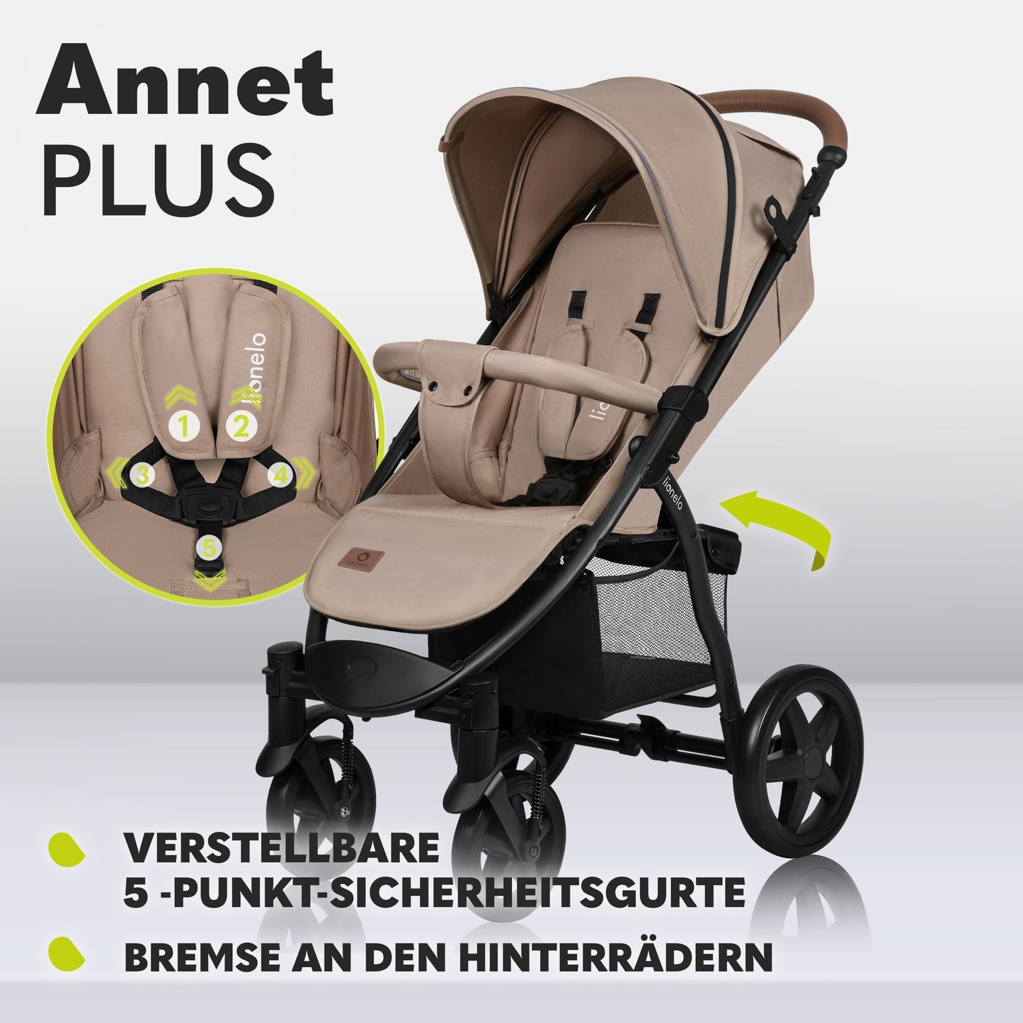LIONELO Annet Plus Buggy up to 22 kg with Reclining Function, Small Folding Pushchair with Accessories, EVA Foam Wheels, Mosquito Net, Foot Cover Drink Holder, Basket Dreamin