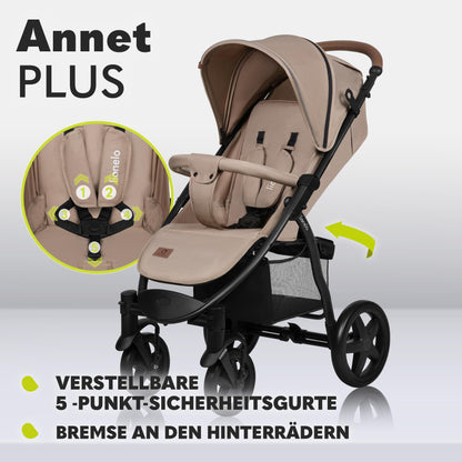 LIONELO Annet Plus Buggy up to 22 kg with Reclining Function, Small Folding Pushchair with Accessories, EVA Foam Wheels, Mosquito Net, Foot Cover Drink Holder, Basket Dreamin
