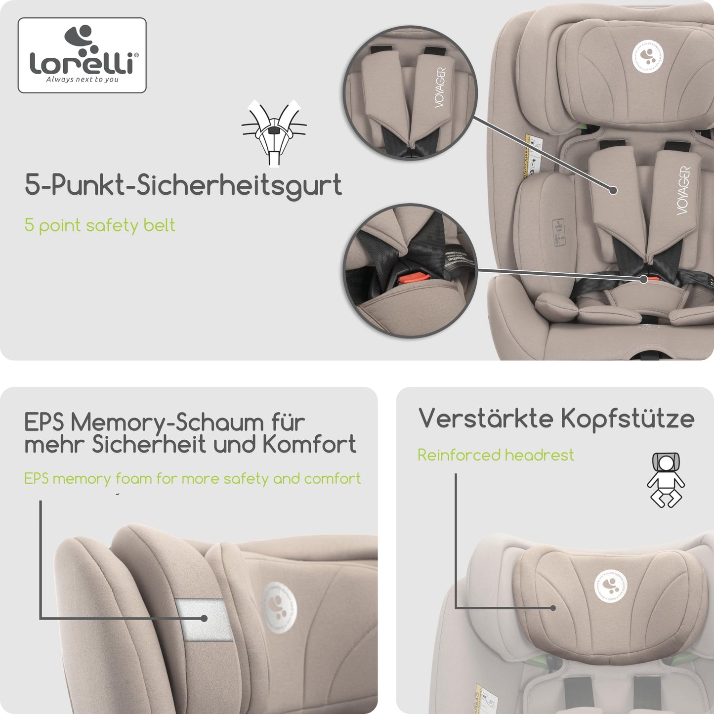 Lorelli Auto Kindersitz Voyager, Mitwachsender Autositz i-Size 40-150cm - Gruppe 0+/1/2/3 (0-36 kg), Babysitz ab Geburt, 5-Punkt-Gurt, Einstellbare Kopfstütze (Rosa) - Meloni2