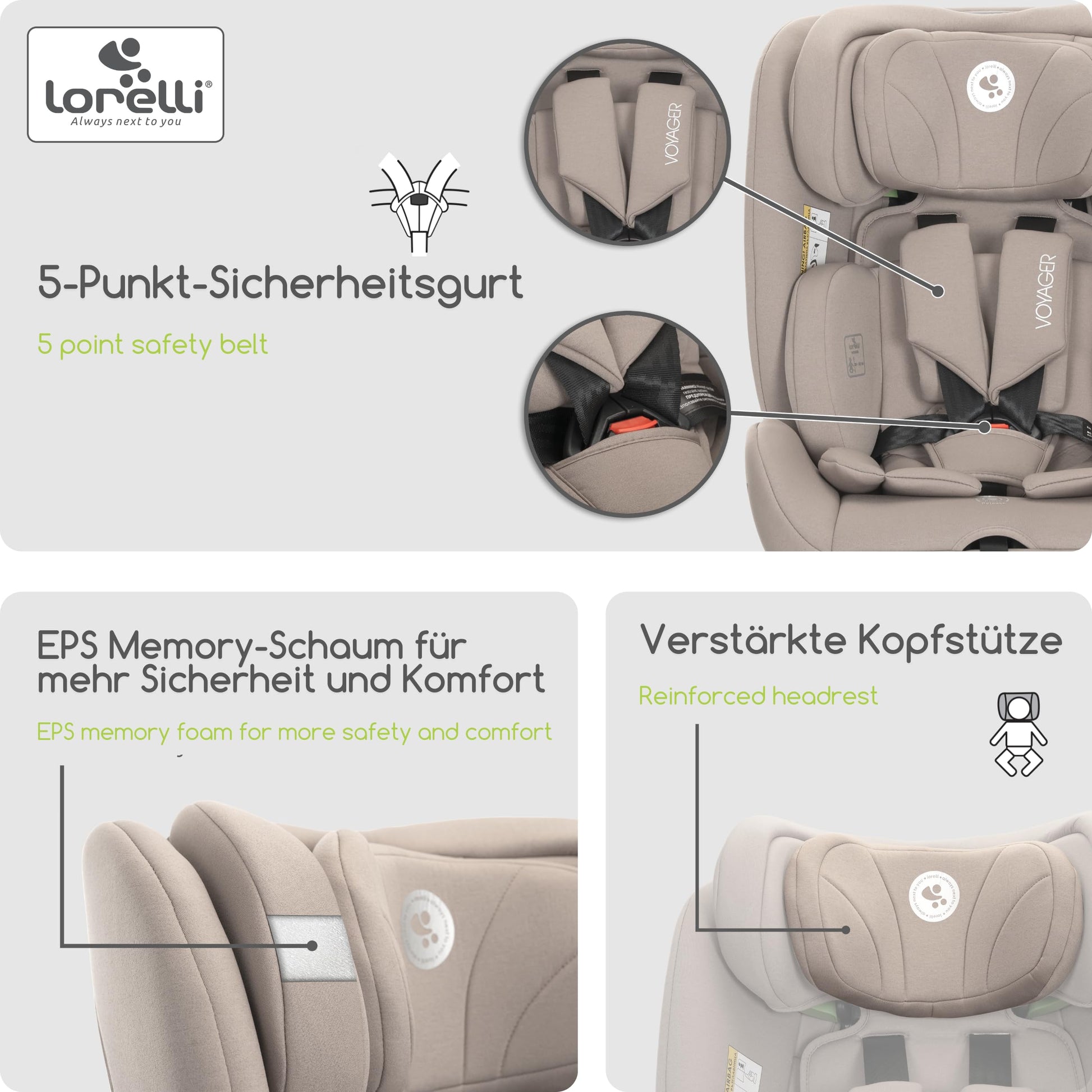 Lorelli Auto Kindersitz Voyager, Mitwachsender Autositz i-Size 40-150cm - Gruppe 0+/1/2/3 (0-36 kg), Babysitz ab Geburt, 5-Punkt-Gurt, Einstellbare Kopfstütze (Rosa) - Meloni2
