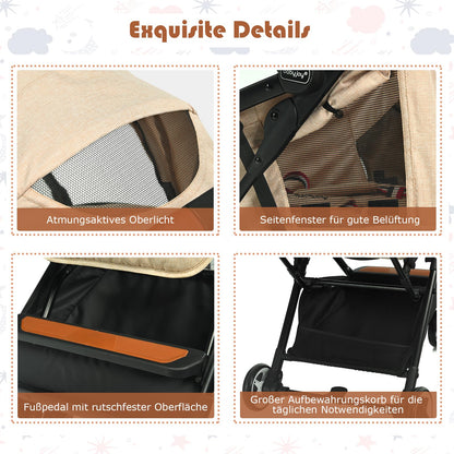 DREAMADE Children's Buggy Foldable with Reclining Function, Pram for Baby 0-3 Years, Foldable Buggy with 5-Point Safety Belt & Storage Basket & Brake (Grey)