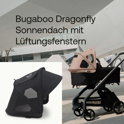Bugaboo Dragonfly Sonnendach mit Lüftungsfenstern, ausziehbar für zusätzlichen und optimalen Sonnenschutz, wasserabweisend, Deep Indigo