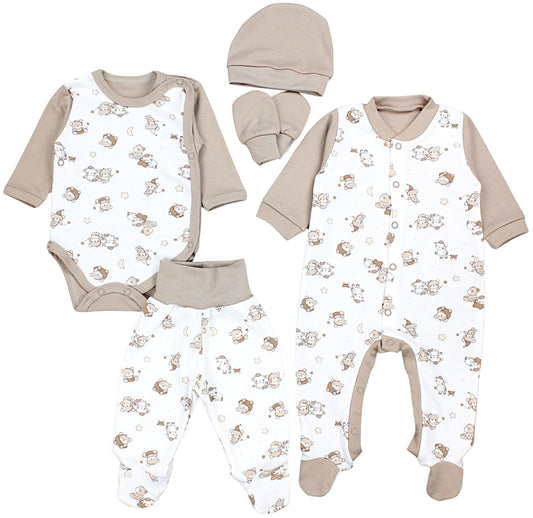 TupTam Baby Kleidung Set Jungen Langarm Bekleidung Neugeborene Füßlingen Hose Body Strampler Mütze 5 tlg