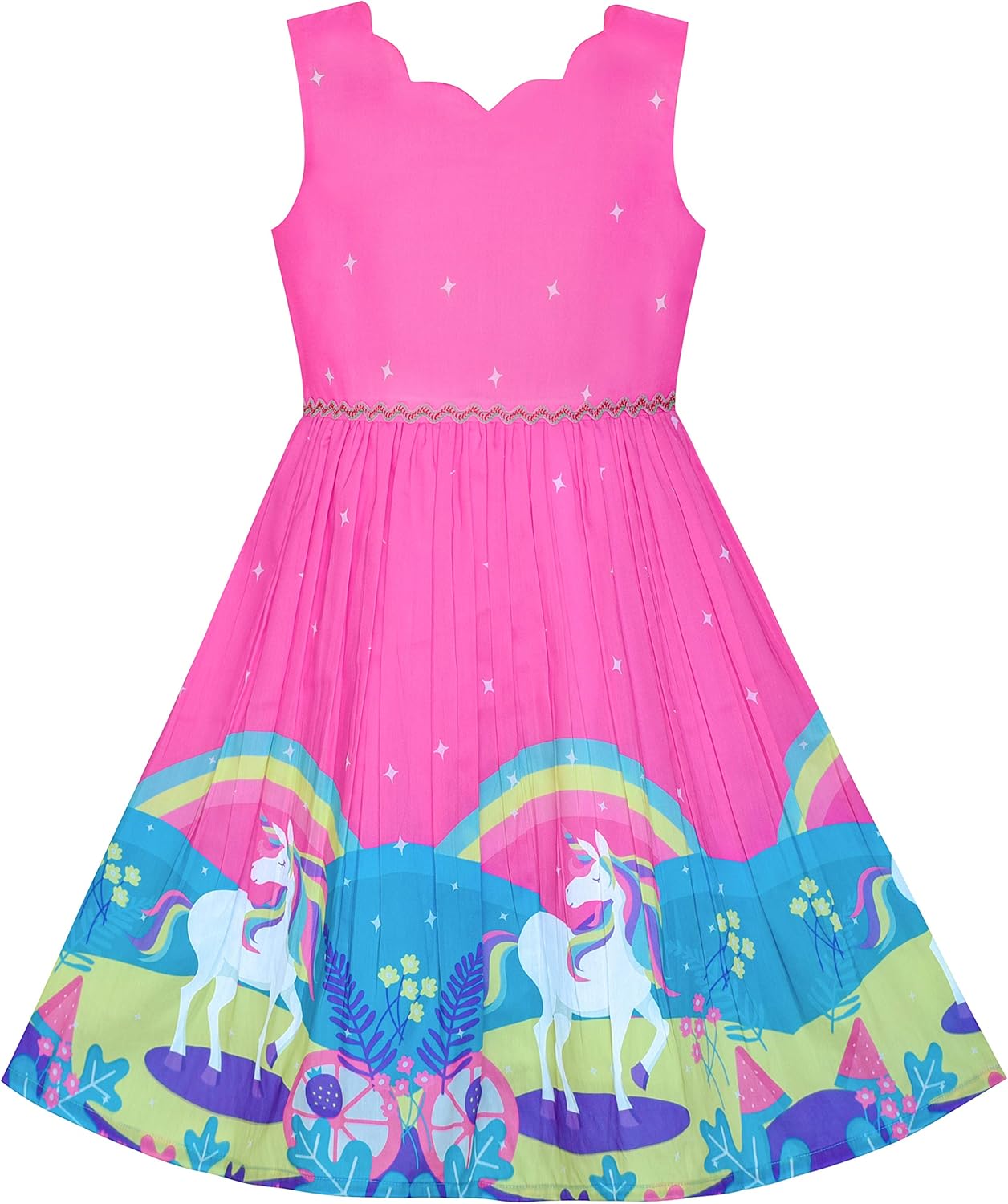 Sunny fashion girls' sleeveless polka dot dress rose garden green print size