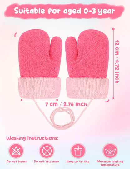 Becellen Baby Handschuhe Fäustlinge Winter, Kinder Warm Strickhandschuh Weich Niedlicher Handschuhe mit Schlüsselband für 0-3 Jahre Mädchen Junge