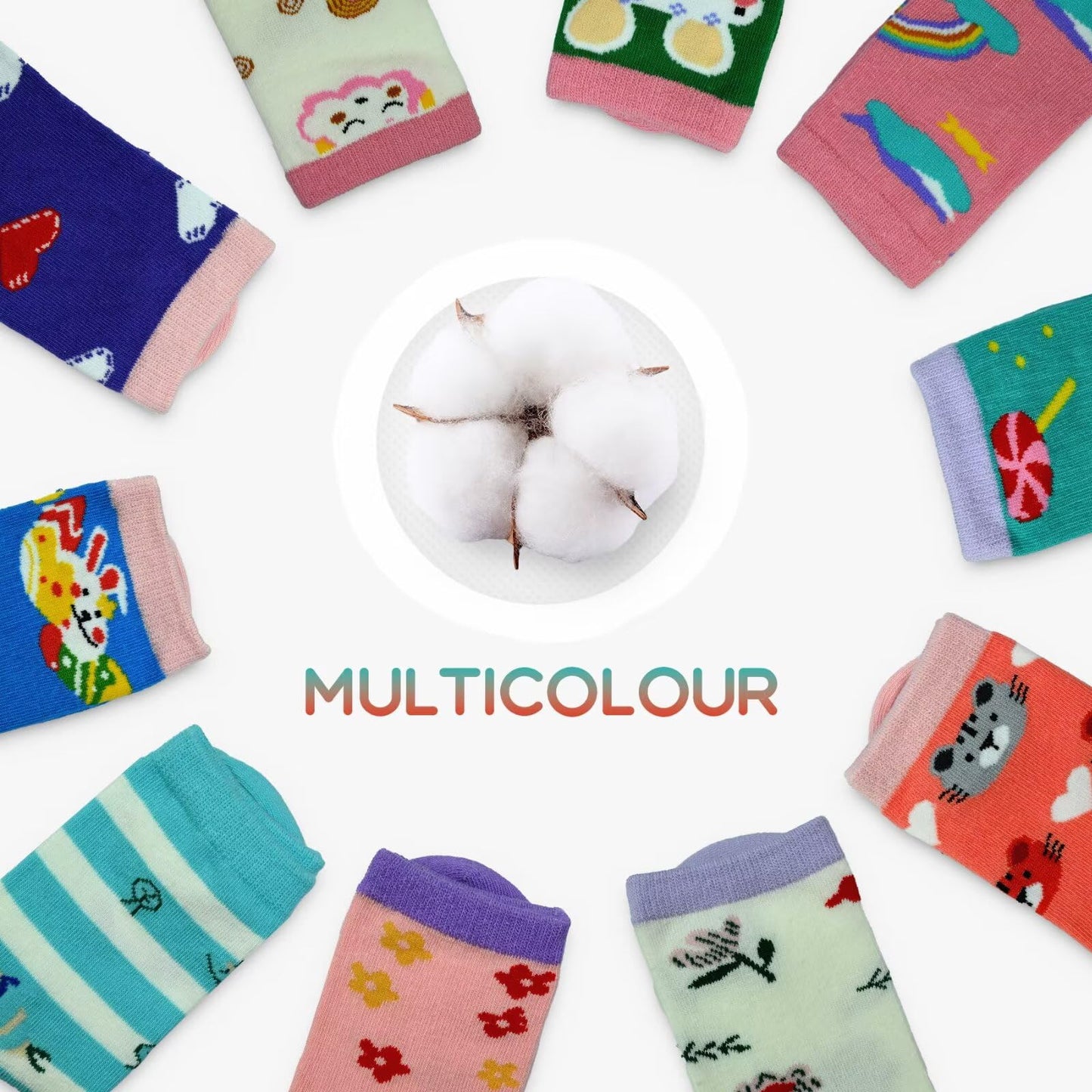 TUUHAW 10 Paar Kinder Socken für Mädchen und Jungen Socken Mit Motiv Schulkind Baumwolle Socken Bunt Gr. 23-38
