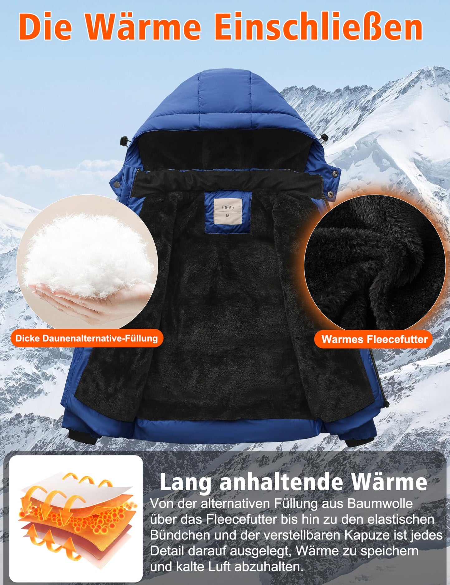 Winter Jacke Jungen Mädchen Kinder Jacke Warm Gefüttert Puffer Jacken Kinder Jacken Winter mit abnehmbarer Kapuze Wandern Jacke