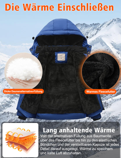 Winter Jacke Jungen Mädchen Kinder Jacke Warm Gefüttert Puffer Jacken Kinder Jacken Winter mit abnehmbarer Kapuze Wandern Jacke