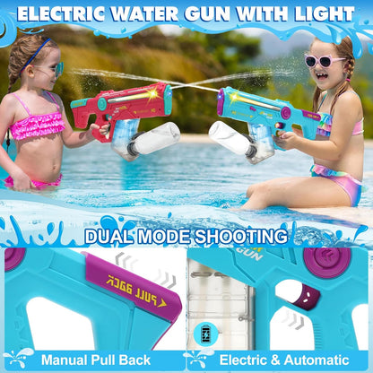 VATOS Elektrische Wasserpistole 2 Stück für Erwachsene und Kinder, Extra große Wasserpistole 1200 ml Kapazität, 32 Meter große Reichweite Wasserpistolen mit Licht, Sommer Spielzeug für Junge Mädchen