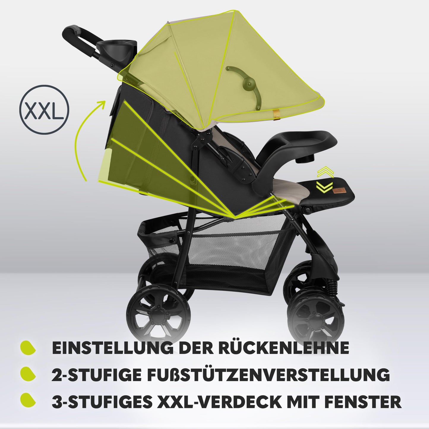 LIONELO Emma Plus Kinderwagen bis zu 15 kg, Kindersportwagen, leicht modern klein Buggy mit Liegeposition, zusammenklappbar, große Räder, großer Korb, Tasche Stone