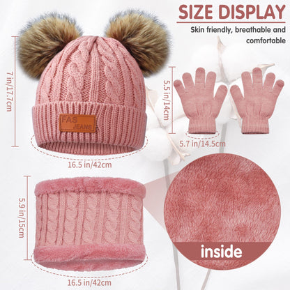 Kinder Wintermütze Schal Handschuhe Set - Strickmütze Beanie Hut für Mädchen Jungen 3-8 Jahre - Warme Winter Bekleidung