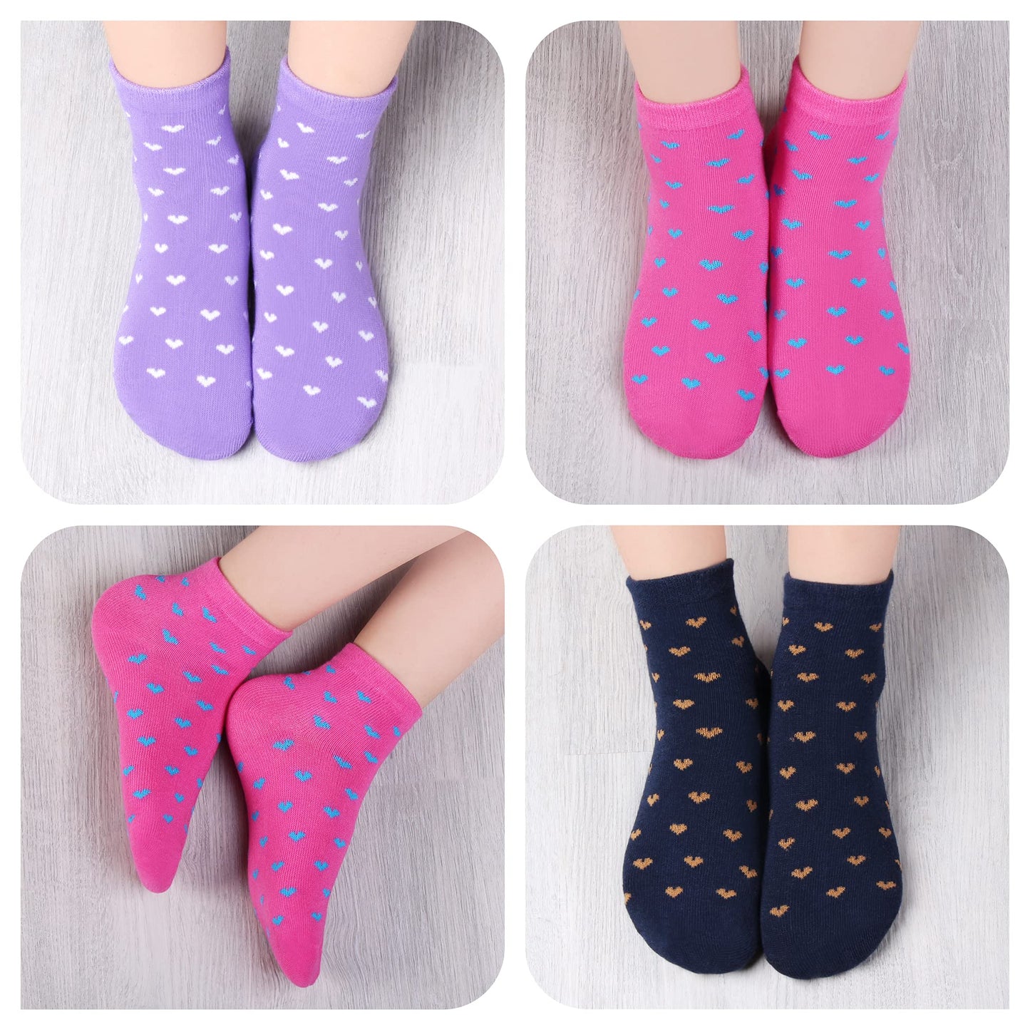 L&K-II 10/12 Paar Kinder Mädchen Socken mit niedlichen Herzmustern Kids Füßlinge Sneakersocken bunt 2825