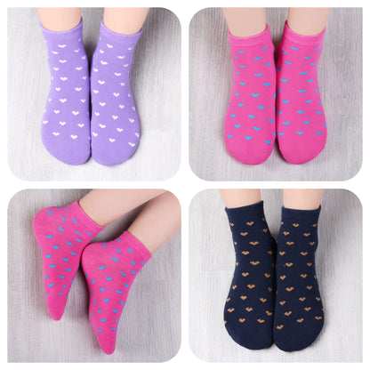 L&K-II 10/12 Paar Kinder Mädchen Socken mit niedlichen Herzmustern Kids Füßlinge Sneakersocken bunt 2825