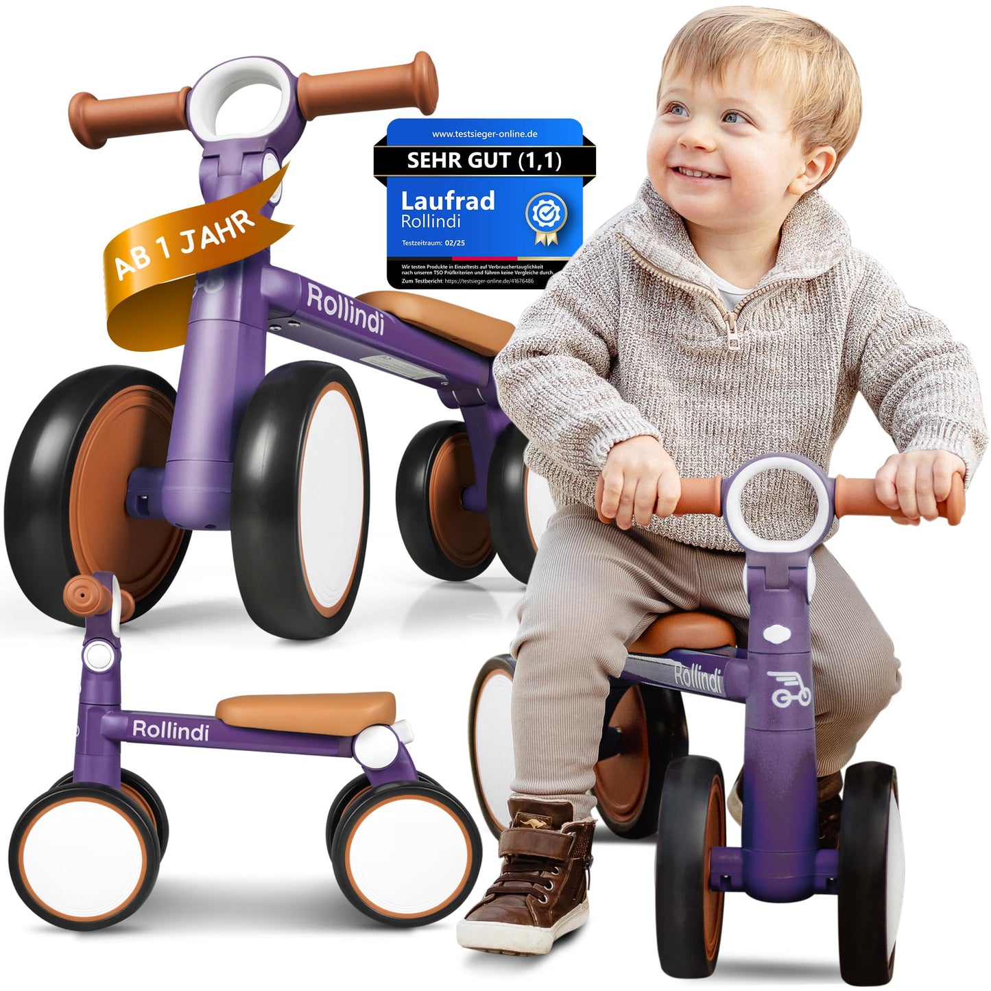 Rollindi Kinder Laufrad ab 1 Jahr [Mitwachsend] Kippsicher Leicht Lauflernrad Baby Fahrrad Rutschauto Jungen und Mädchen von 12-36 Monate | Neues Modell, Blau - Meloni2