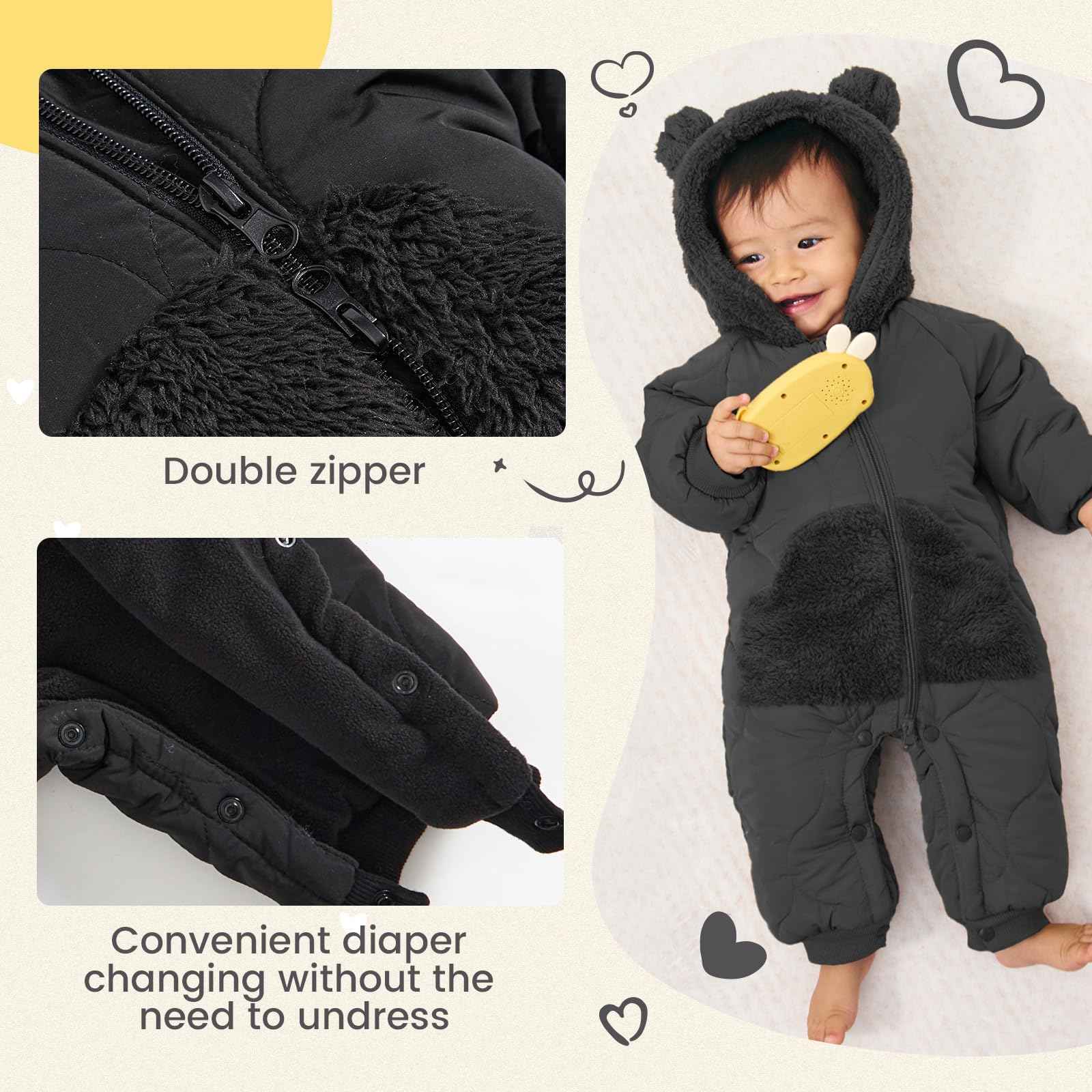 JiAmy Baby Snowsuit, Baby Boys Girls Winter Jumpsuit Romper Newborn Snow Overall for 3-24 Months