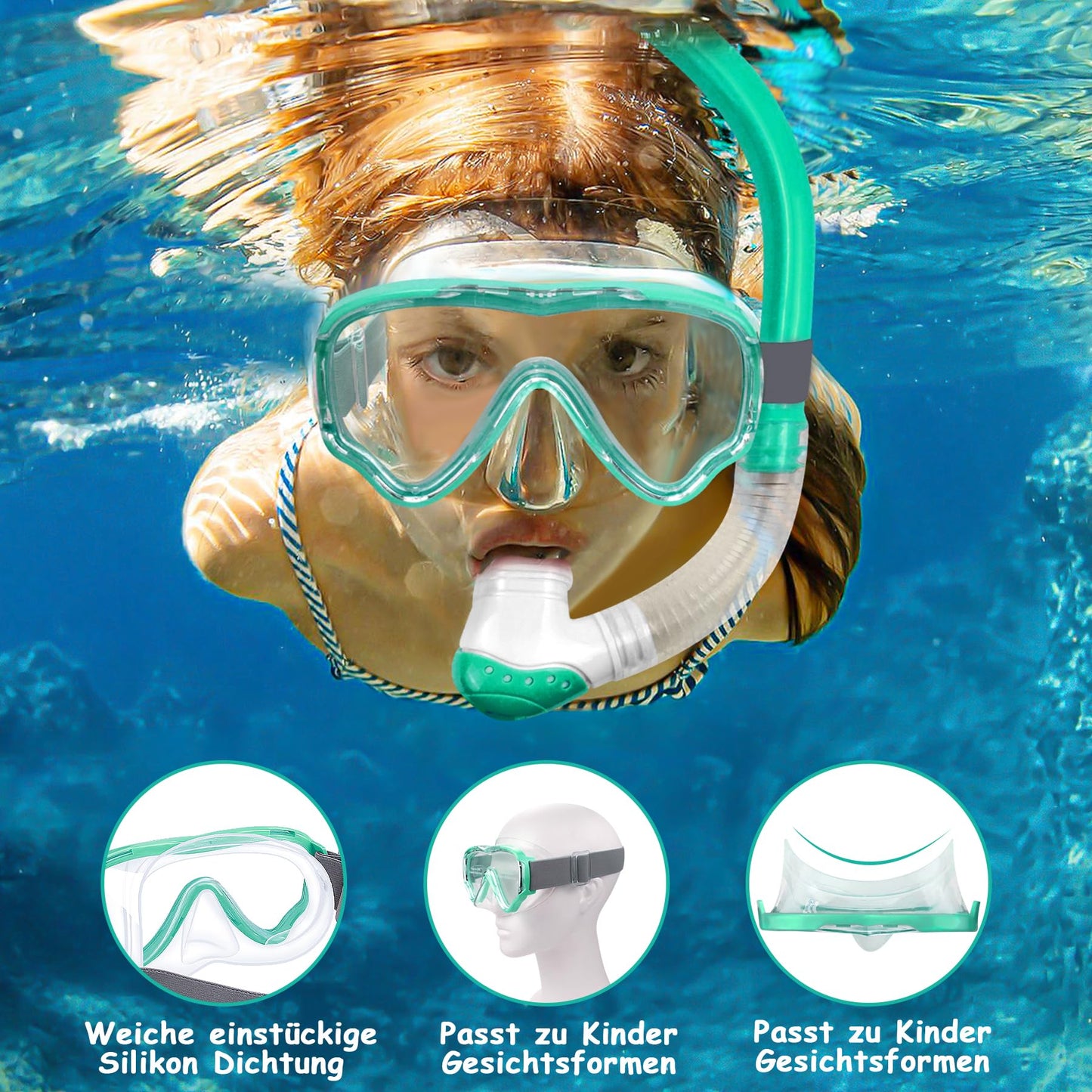 Vvinca Snorkel Set Children from 4-14 Years Diving Goggles with Snorkel Diving Set Girls Boys 180° Anti-Fog Anti-Leak Adjustable Elastic Swimming Goggles Snorkel Mask Dry Snorkel Pink