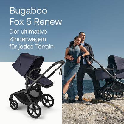 Bugaboo Fox 5, 2-in-1 Kinderwagen für jedes Gelände, mit Liegewanne und ausziehbarem Kleinkindsitz, einfach zu manövrieren und Ein-Hand Faltung, Fahrgestell in Schwarz und Sonnendach in Forest Green