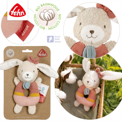 Fehn Baby Ring Greifling Lama - Kuscheltier Babyspielzeug mit Rassel - Motorikspielzeug für das spielerische Lernen - Plüschtier als Einschlafhilfe - Spielzeug für Babys & Kleinkinder ab 0+ Monaten