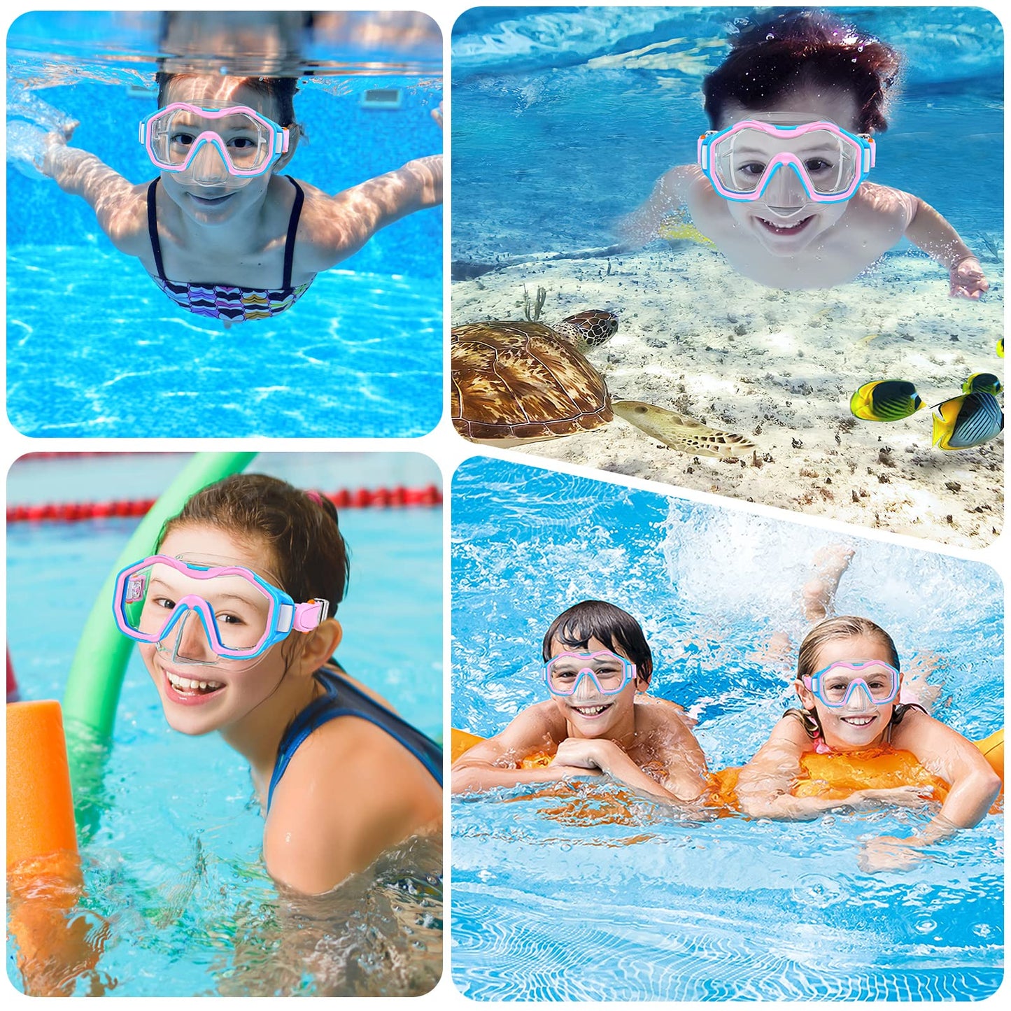 JEMULICE Taucherbrille Kinder, Schwimmbrille Kinder Schnorchelmaske für Jungen Mädchen, Tauchmaske mit Nasenabdeckung 180°Panorama HD Anti Nebel Anti-Leck Schwimmmaske für Kinder 4-16 Jahre