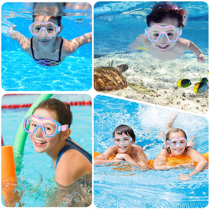 JEMULICE Taucherbrille Kinder, Schwimmbrille Kinder Schnorchelmaske für Jungen Mädchen, Tauchmaske mit Nasenabdeckung 180°Panorama HD Anti Nebel Anti-Leck Schwimmmaske für Kinder 4-16 Jahre