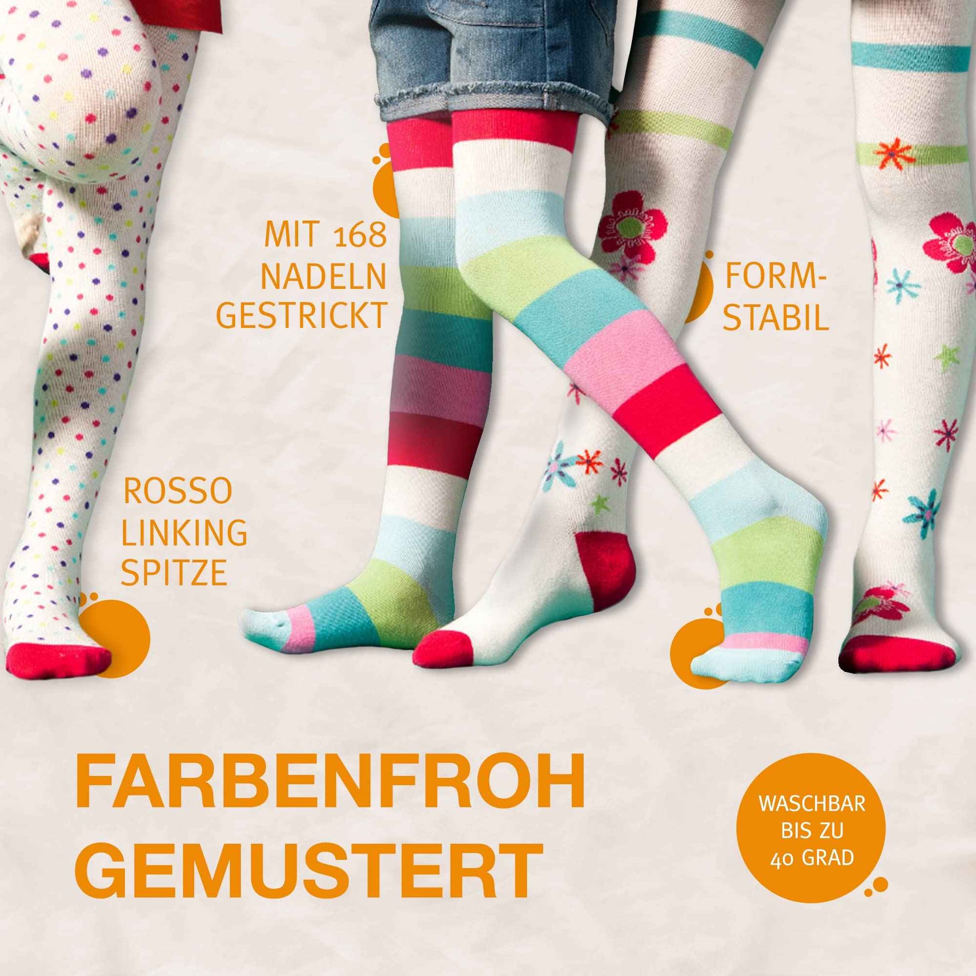 wellyou Children's Tights Girls & Boys - Set of 3 Baby Tights with Pattern - Colourful Cotton Tights Made of Oeko-Tex Certified Materials (Size 62-146)
