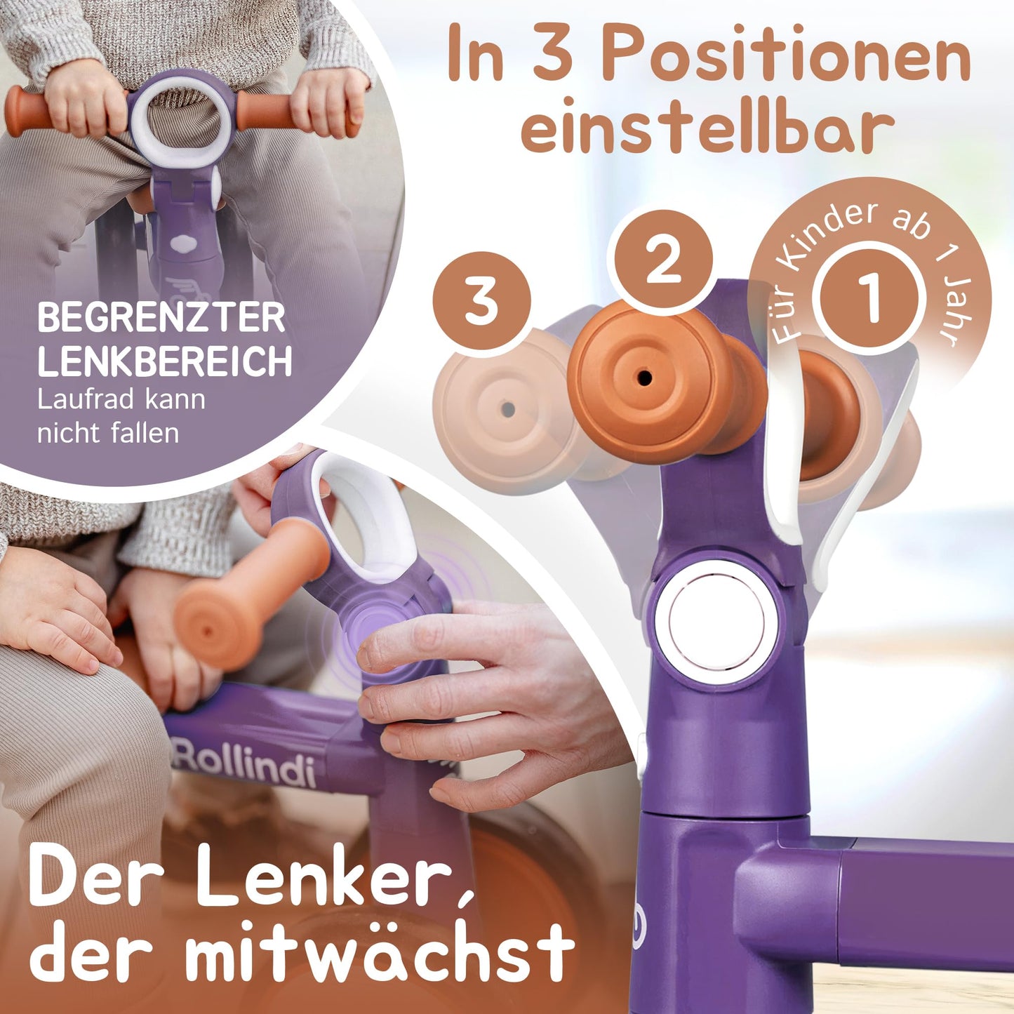 Rollindi Kinder Laufrad ab 1 Jahr [Mitwachsend] Kippsicher Leicht Lauflernrad Baby Fahrrad Rutschauto Jungen und Mädchen von 12-36 Monate | Neues Modell, Blau - Meloni2