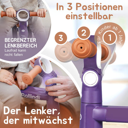 Rollindi Kinder Laufrad ab 1 Jahr [Mitwachsend] Kippsicher Leicht Lauflernrad Baby Fahrrad Rutschauto Jungen und Mädchen von 12-36 Monate | Neues Modell, Blau - Meloni2