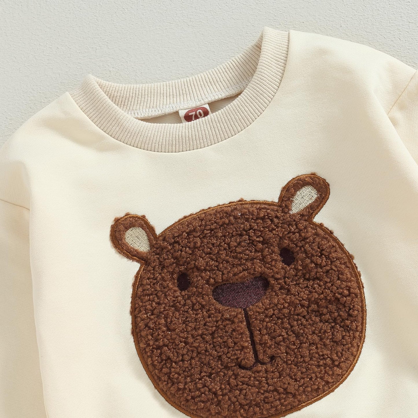Carolilly Baby Suit 2-Piece Clothing Outfit Baby Clothing Set Cute Long Sleeve Sweatshirt Embroidered Bear + Long Trousers Warm Children's Suit Autumn Spring