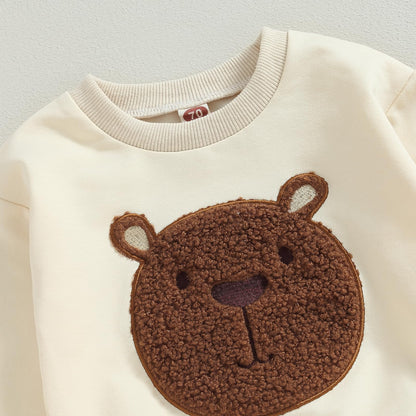 Carolilly Baby Suit 2-Piece Clothing Outfit Baby Clothing Set Cute Long Sleeve Sweatshirt Embroidered Bear + Long Trousers Warm Children's Suit Autumn Spring