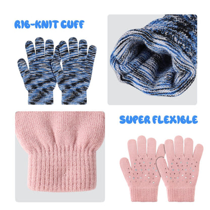TAGVO 6 Pairs of Winter Magic Gloves, Children's Stretchy Warm Magic Gloves & Mittens Boys or Girls, Knitted Gloves, Unisex Knitted Full Finger Mittens for 5-13 Years