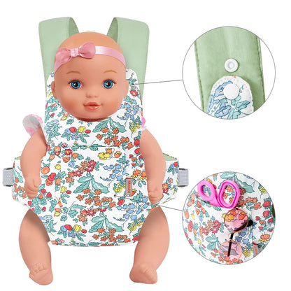 GAGAKU Puppentrage ab 3 Jahre Bauchtrage Babypuppen Zubehör Schultergurte Babytrage Puppe Kleinkind Puppentragetasche Stofftiertrage Kuscheltierträger - Rose - Kaninchengarten