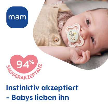MAM Supreme Day & Night Schnuller | 0-6 Monate | Babyschnuller für Neugeborene | 94% Akzeptanz | beugt Zahnfehlstellungen vor | mit Zahnmedizinern entwickelt| SkinSoft Silikon |Bär/Nilpferd |4 Stück