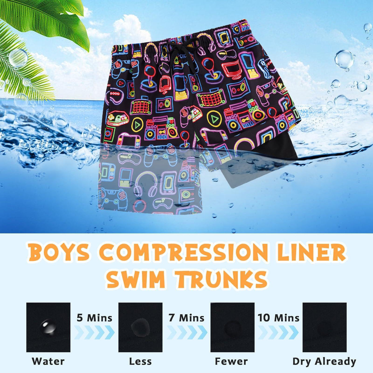 Fanient Badehose Jungen Schwimmshorts - 2 in 1 Badeshorts mit Kompression Liner für optimalen Komfort