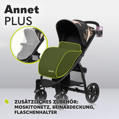 LIONELO Annet Plus Buggy up to 22 kg with Reclining Function, Small Folding Pushchair with Accessories, EVA Foam Wheels, Mosquito Net, Foot Cover Drink Holder, Basket Dreamin