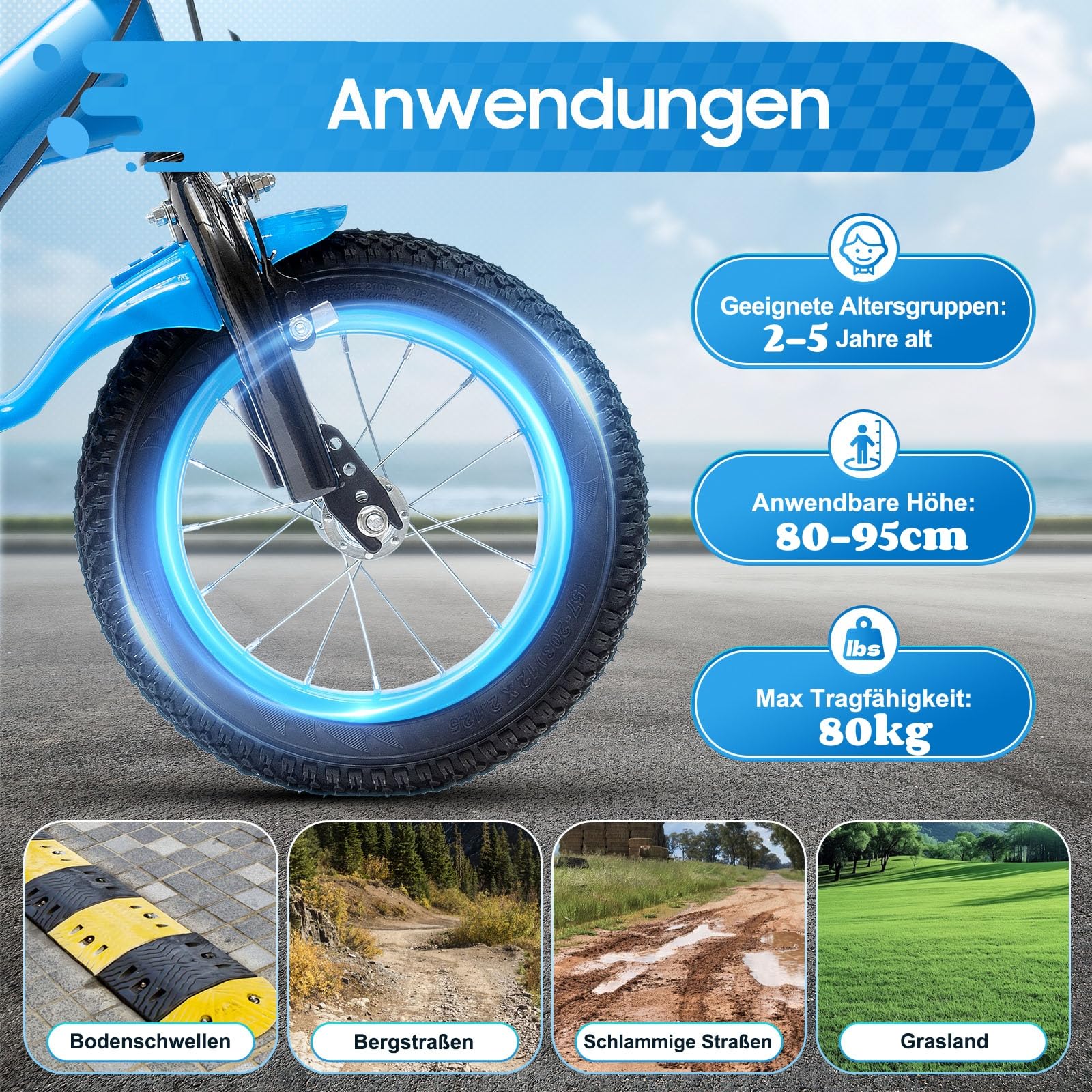 Charocean 12 Zoll Kinderfahrrad für ab 2-5 Jahre Jungen & Mädchen, Upgraded Kinder Fahrrad mit Stützrädern, Fahrrad für Kinder, HöHenverstellbar Kinderfahrräder für Schulung Outdoor Reiten - Meloni2