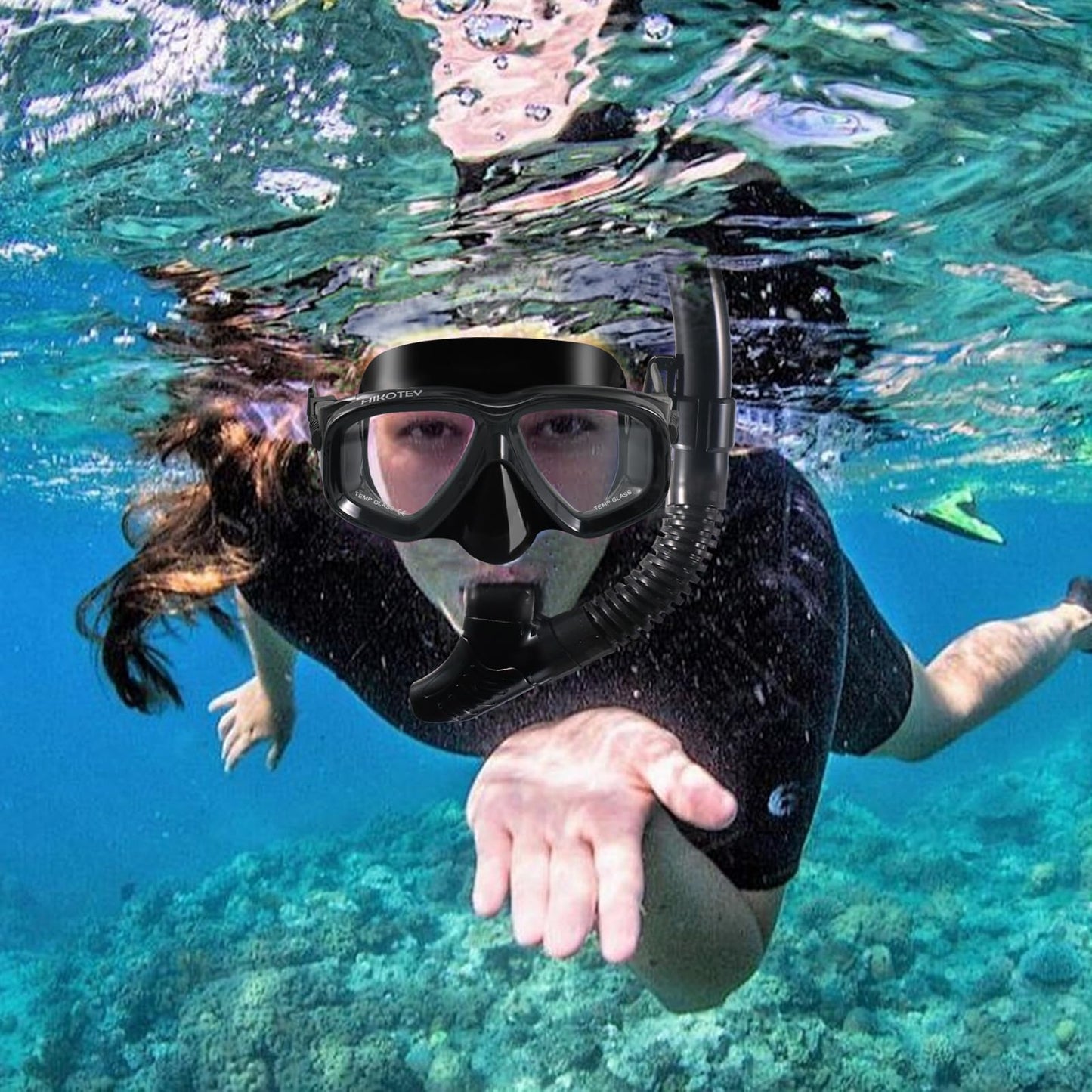 HIKOTEY Schnorchelset Erwachsene,Taucherbrille Schnorcheln Erwachsene Set mit Panorama-Weitblick Tauchmaske, Anti-Leck Schnorchelmaske für Schnorcheln, Schwimmen und Tauchen