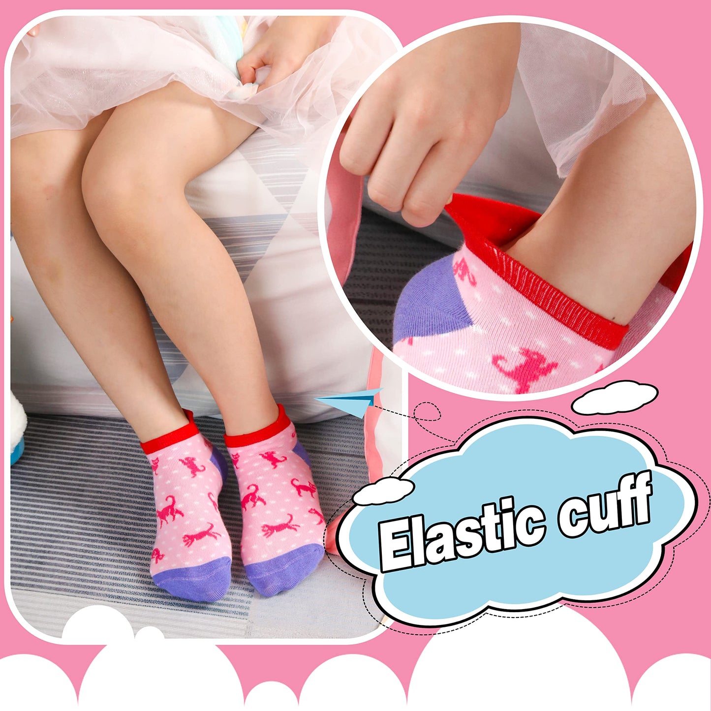 ANTSANG Kinder Lustige Socken Mädchen Sneaker Socken Kurze Einhorn Kindersocken Bunte Cartoon Baumwolle Kleinkind Socken 6 Paare