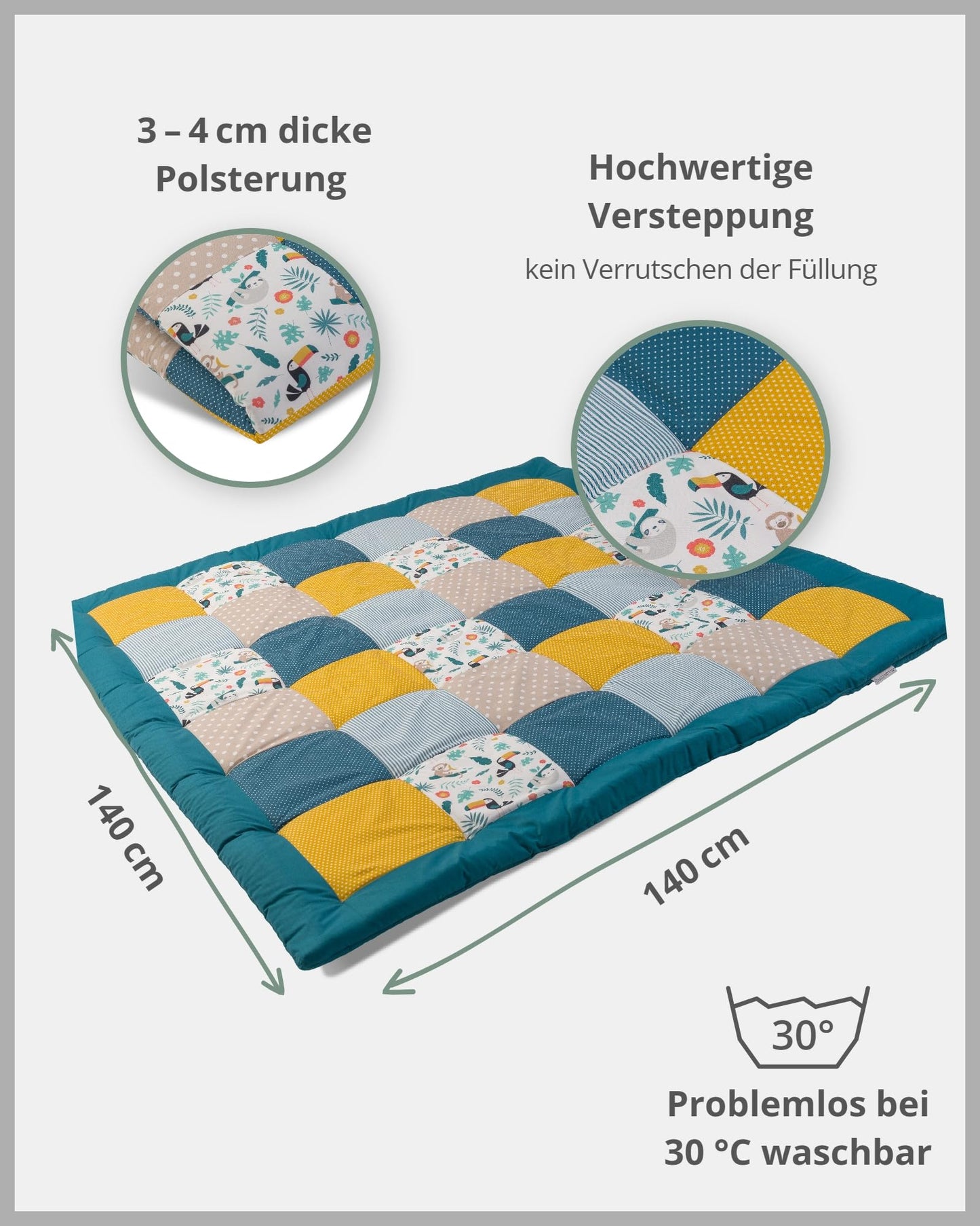 ULLENBOOM Krabbeldecke für Baby 100x100 cm, 100% OEKO-TEX Materialien, Made in EU, Dick & weich gepolstert, Sandblume - ideal als Babydecke, Laufgittereinlage & Spieldecke Baby
