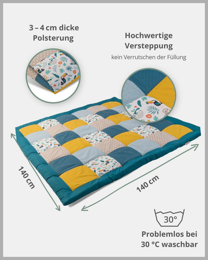 ULLENBOOM Krabbeldecke für Baby 100x100 cm, 100% OEKO-TEX Materialien, Made in EU, Dick & weich gepolstert, Sandblume - ideal als Babydecke, Laufgittereinlage & Spieldecke Baby