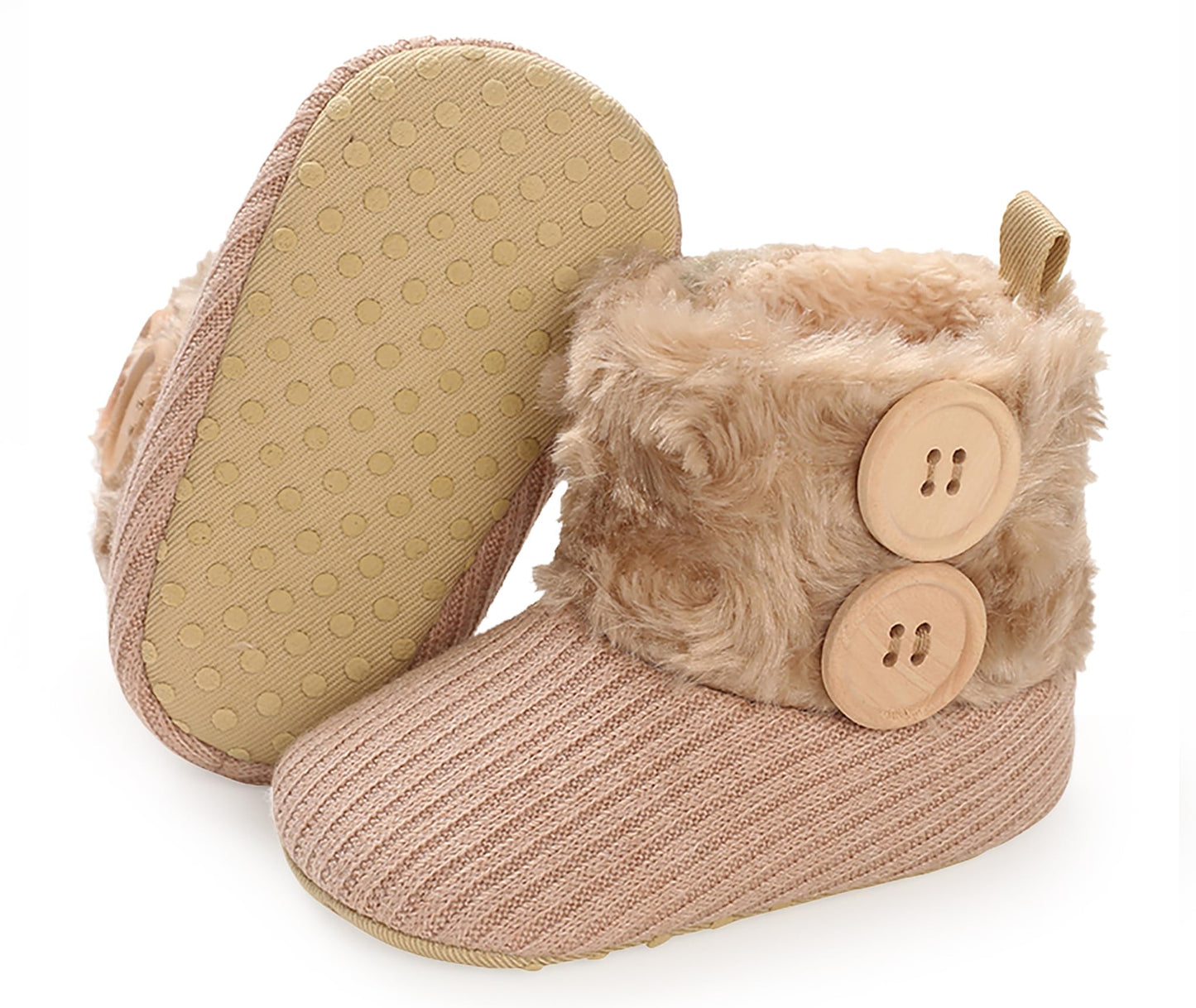 Newborn Warm Winter Booties, Organic Cotton Lining and Non-Slip Stripes, Booties, Sock Shoes for Winter with Soft Sole, Crawling Shoes, Size 0 - 18 Months, Baby Boys and Girls, Prewalker and Toddler Shoes