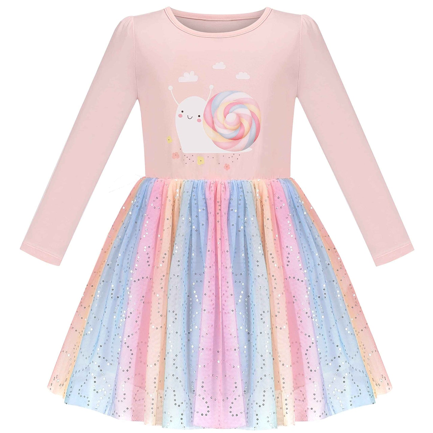 Girls' Long-Sleeve Tutu Skirt Tie Party Size 110–146