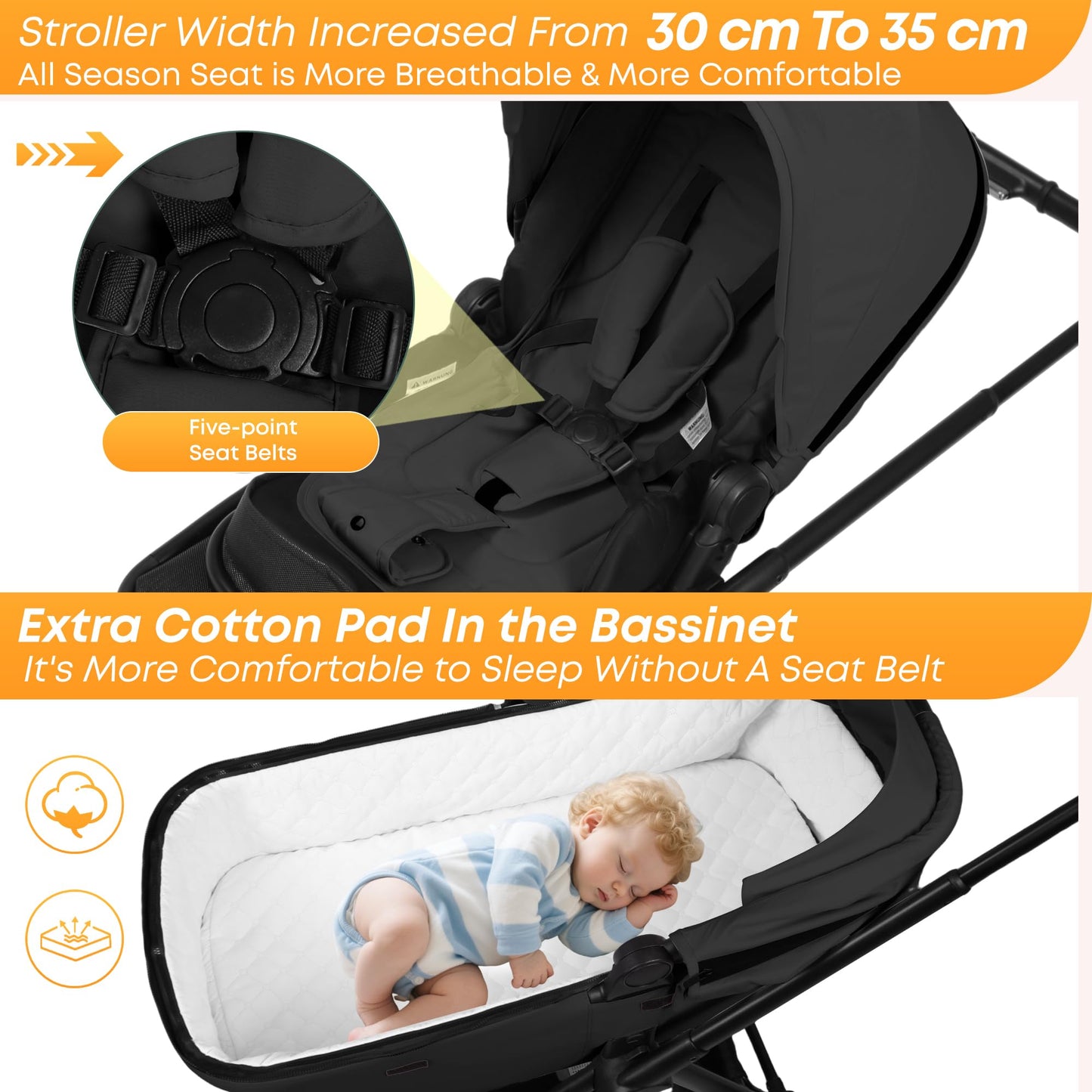 BabyVoyage Kombikinderwagen 2-in-1 ohne Babyschale – Babywanne & Sportsitz, Räder 360° Stoßdämpfer, Federung, höhenverstellbarer Griff, Faltbar, Zubehö-Grün