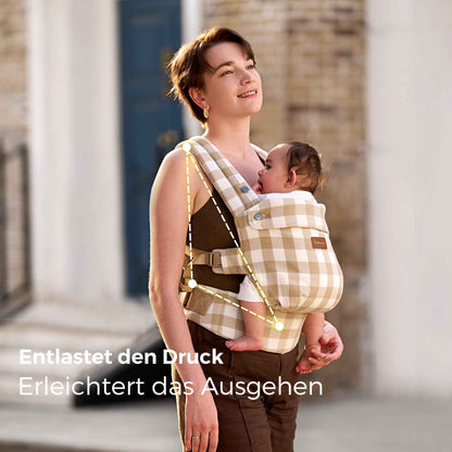 Momcozy Babytrage aus 100% Baumwolle – Baby Carrier für Kleinkind (3-24 Monate, 3,2-20 kg) · Ergonomische M-Position · X-Rücken · Taillengurt 64-127cm, Khaki