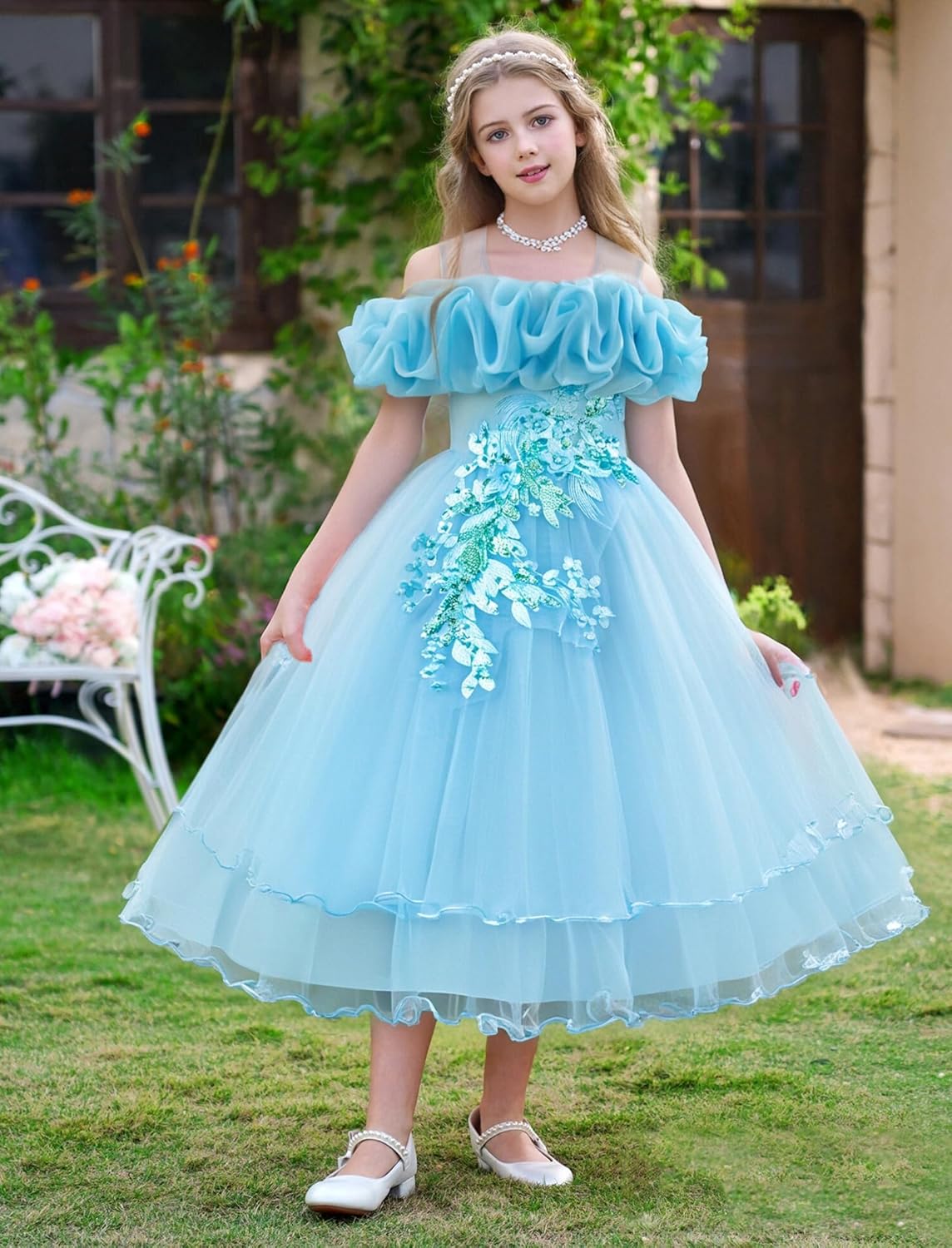 Kinder Mädchen Blumenmädchen Kleider Bestickt Hochzeit Brautjungfer Kleider Trägerlose Prinzessin Kleider Klavier Kostüme